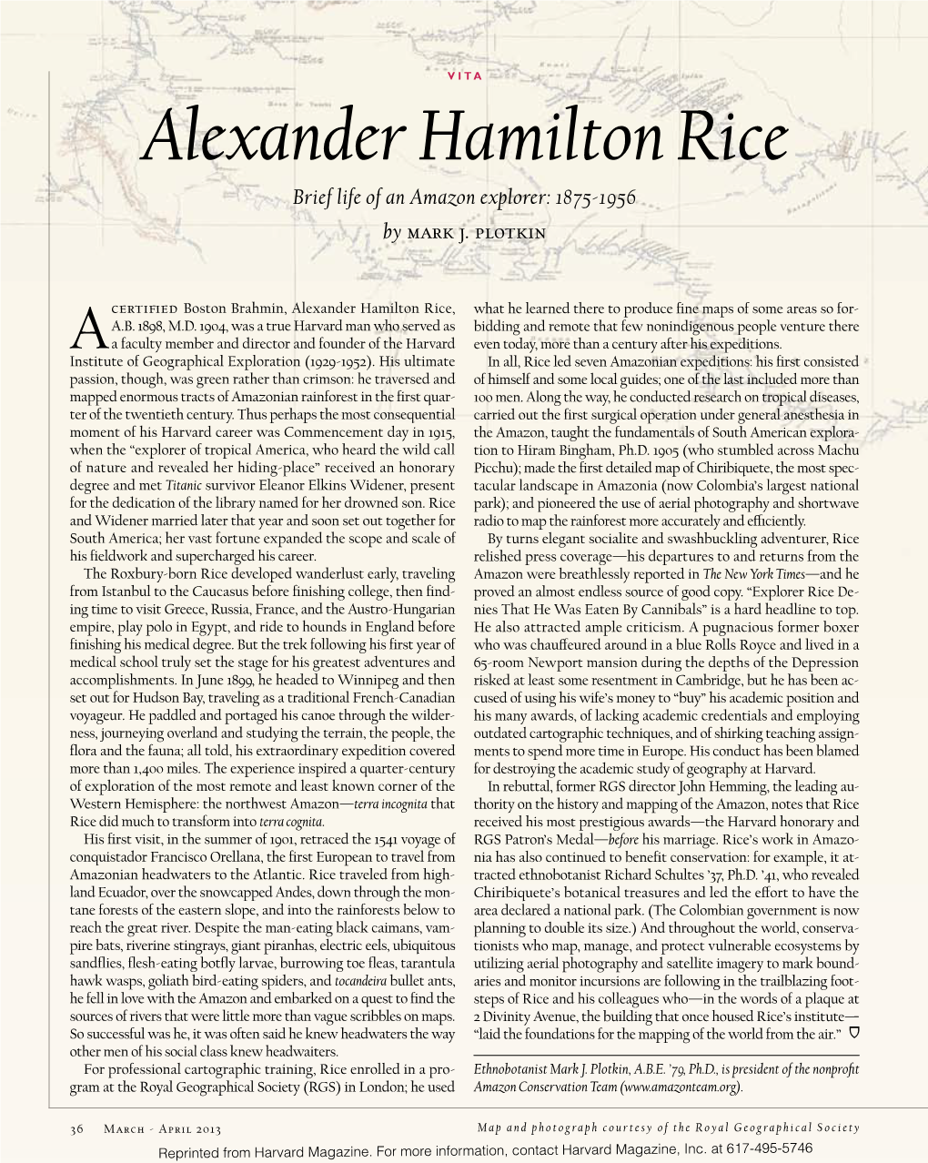 Alexander Hamilton Rice Brief Life of an Amazon Explorer: 1875-1956 by Mark J