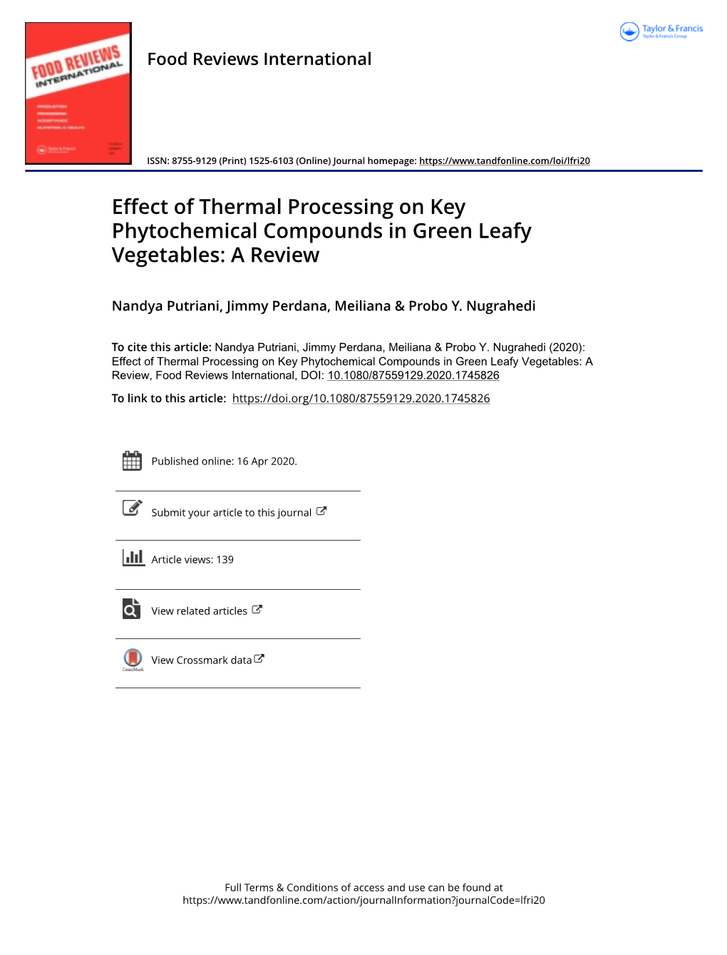 Effect of Thermal Processing on Key Phytochemical Compounds in Green Leafy Vegetables: a Review