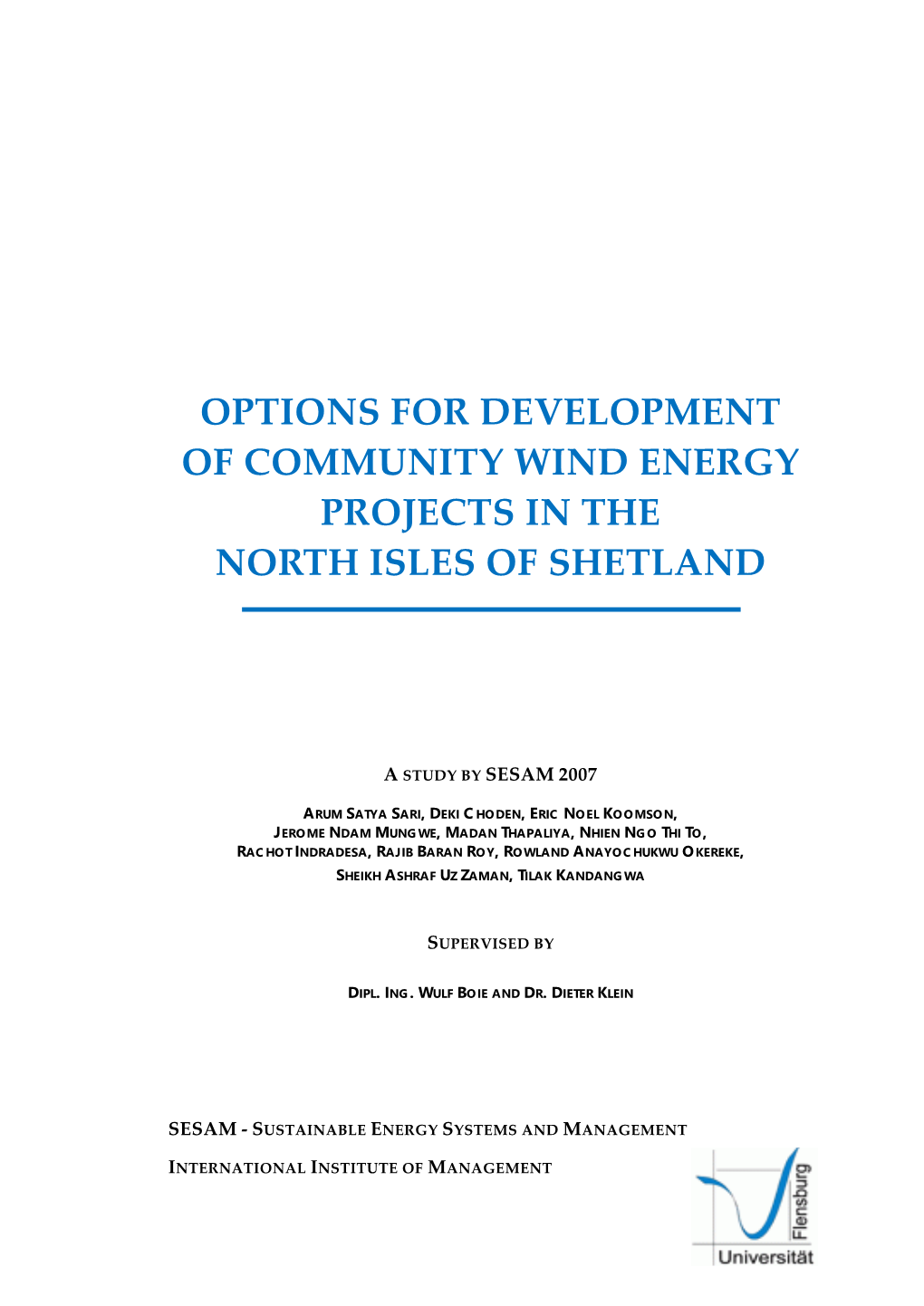 Option for Development of Community Wind Energy Projects In