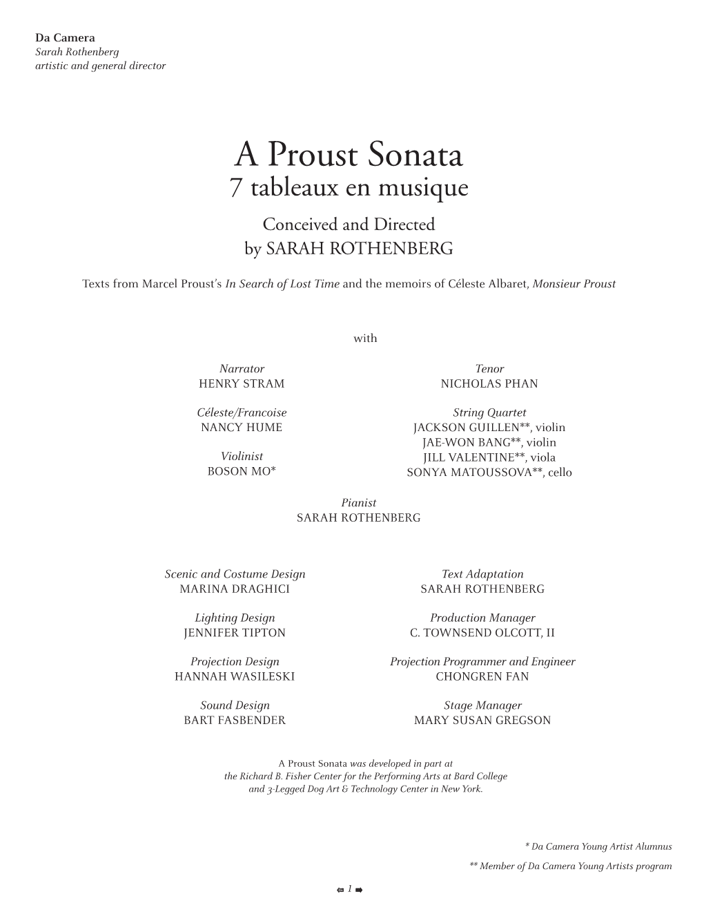 A Proust Sonata 7 Tableaux En Musique Conceived and Directed by Sarah Rothenberg