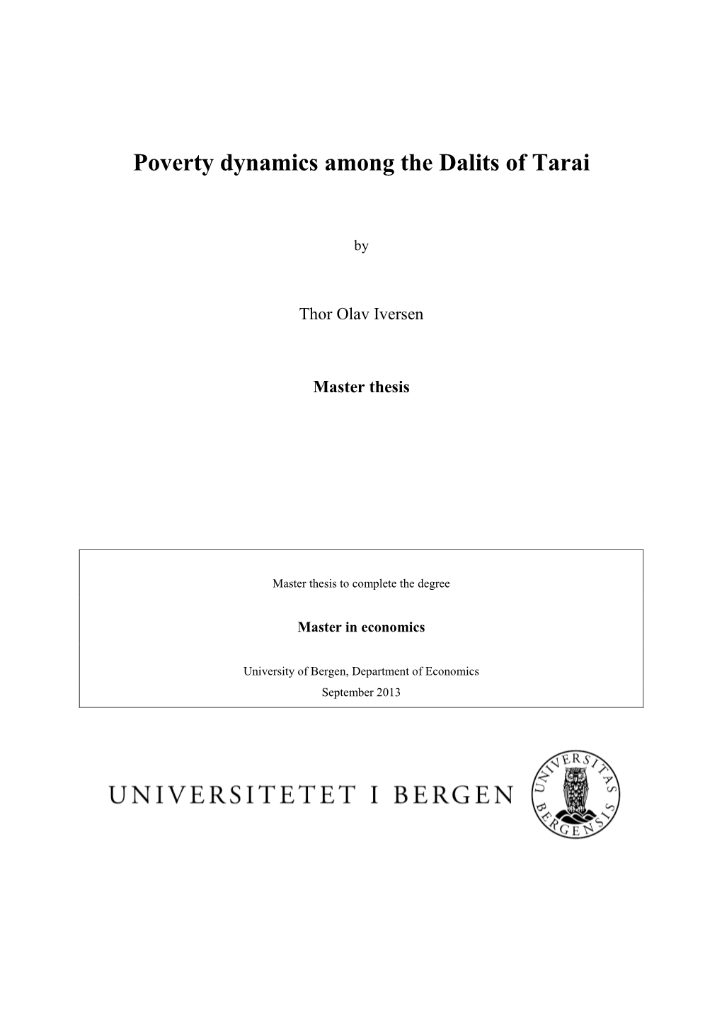 Poverty Dynamics Among the Dalits of Tarai