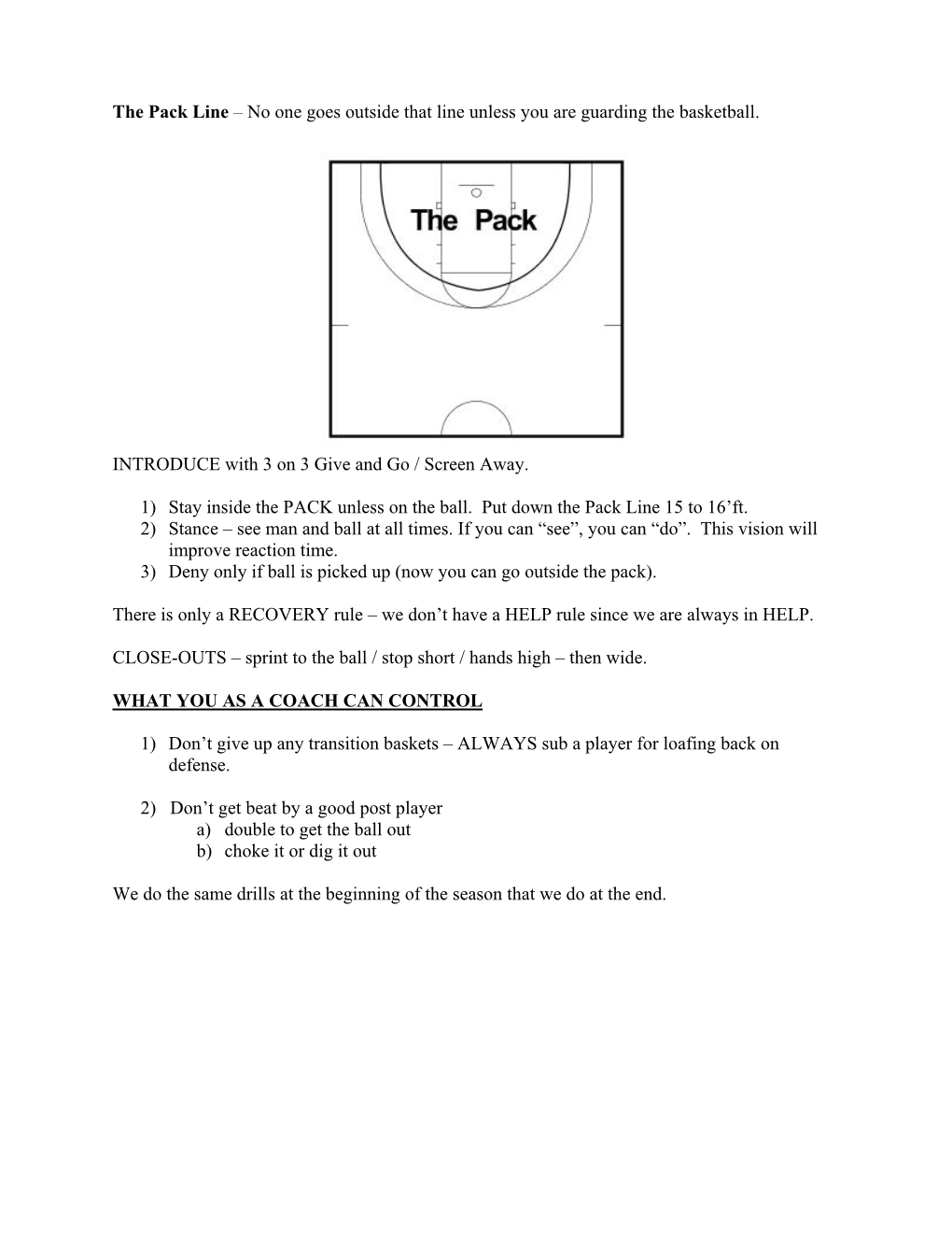 The Pack Line – No One Goes Outside That Line Unless You Are Guarding the Basketball