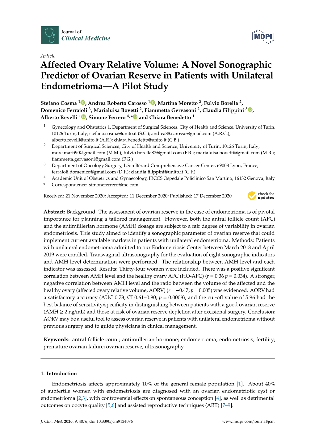 A Novel Sonographic Predictor of Ovarian Reserve in Patients with Unilateral Endometrioma—A Pilot Study