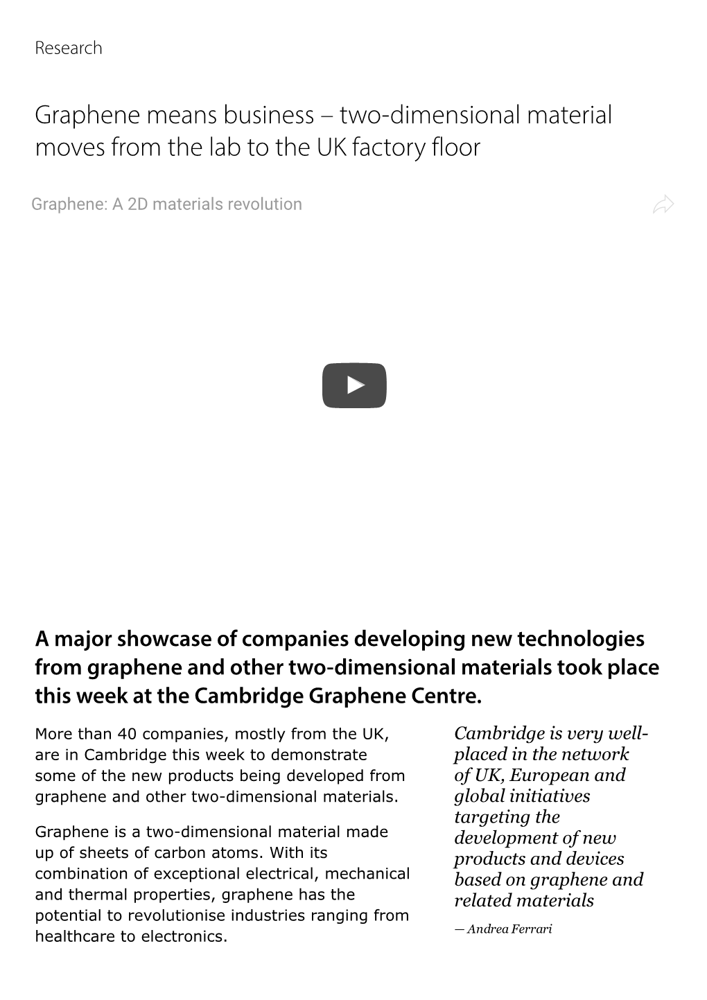 Graphene Means Business – Two-Dimensional Material Moves from the Lab to the UK Factory Floor