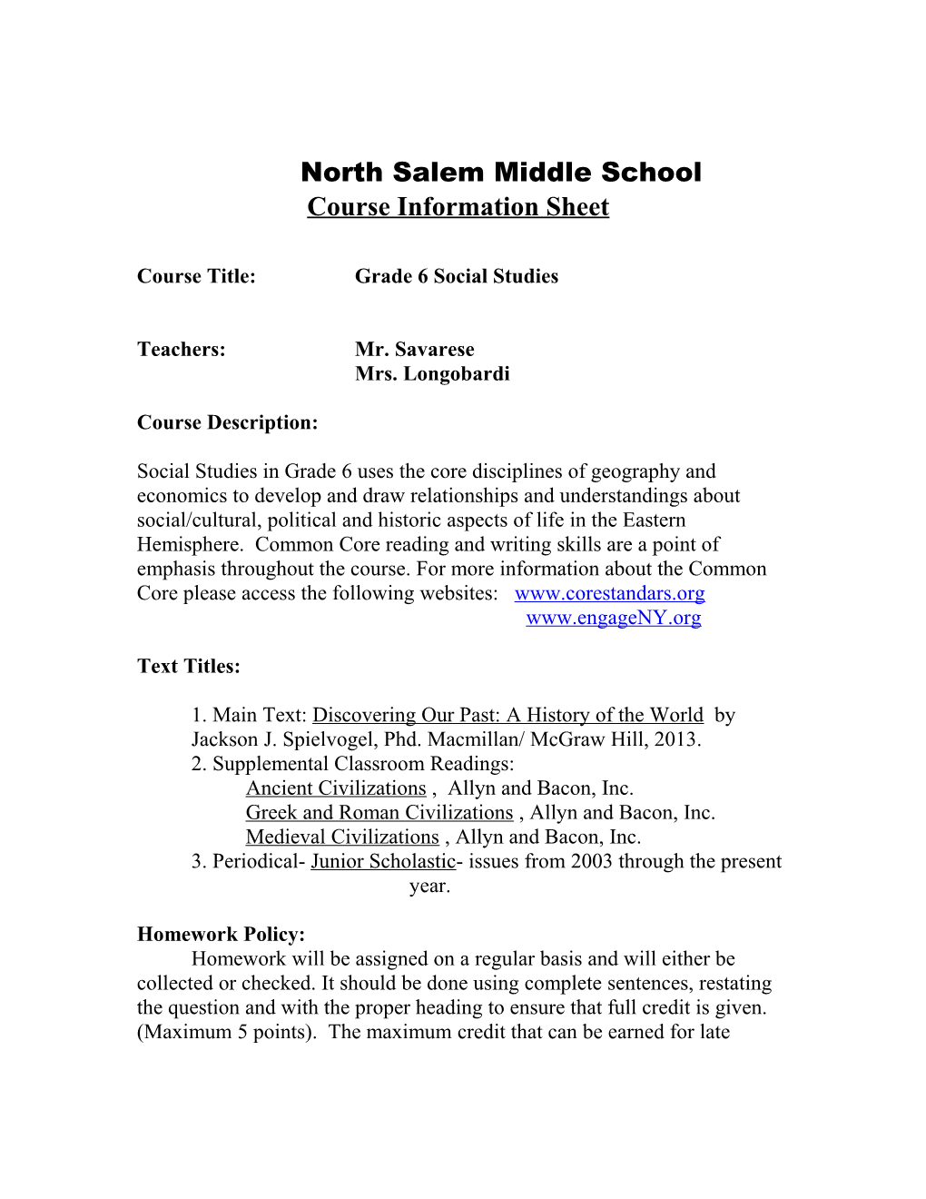 Course Title: Grade 6 Social Studies