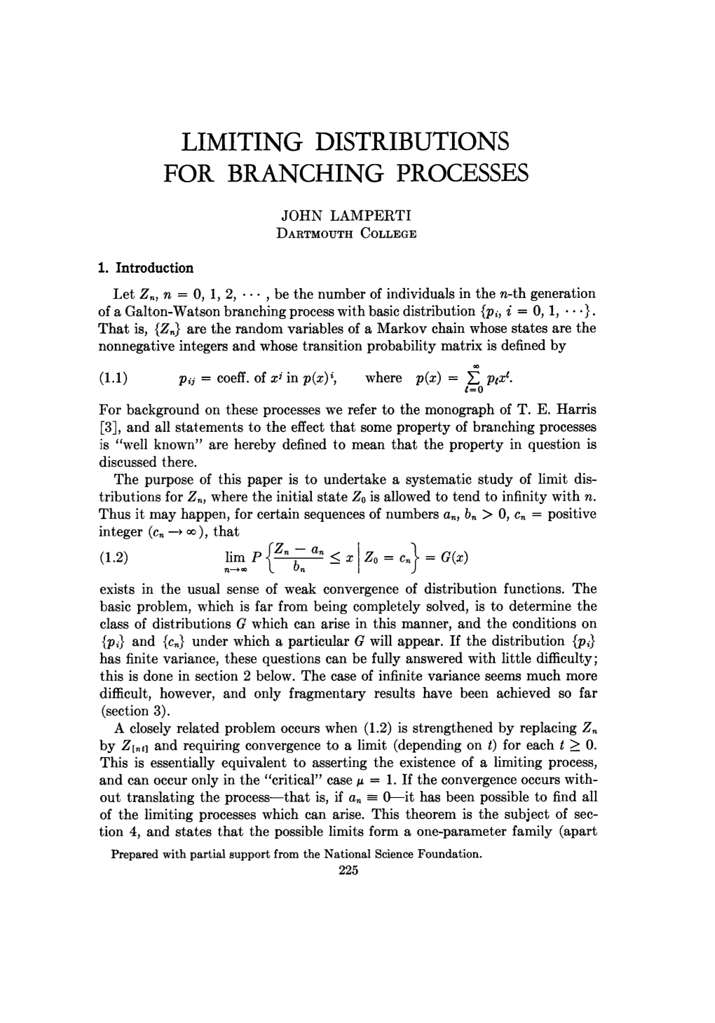 Limiting Distributions for Branching Processes