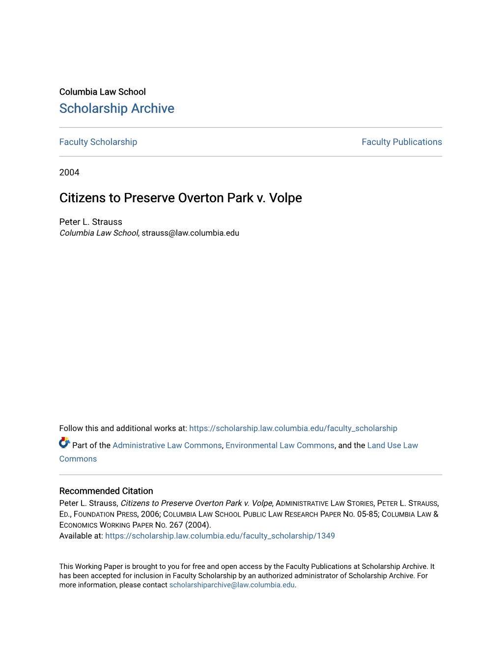 Citizens to Preserve Overton Park V. Volpe