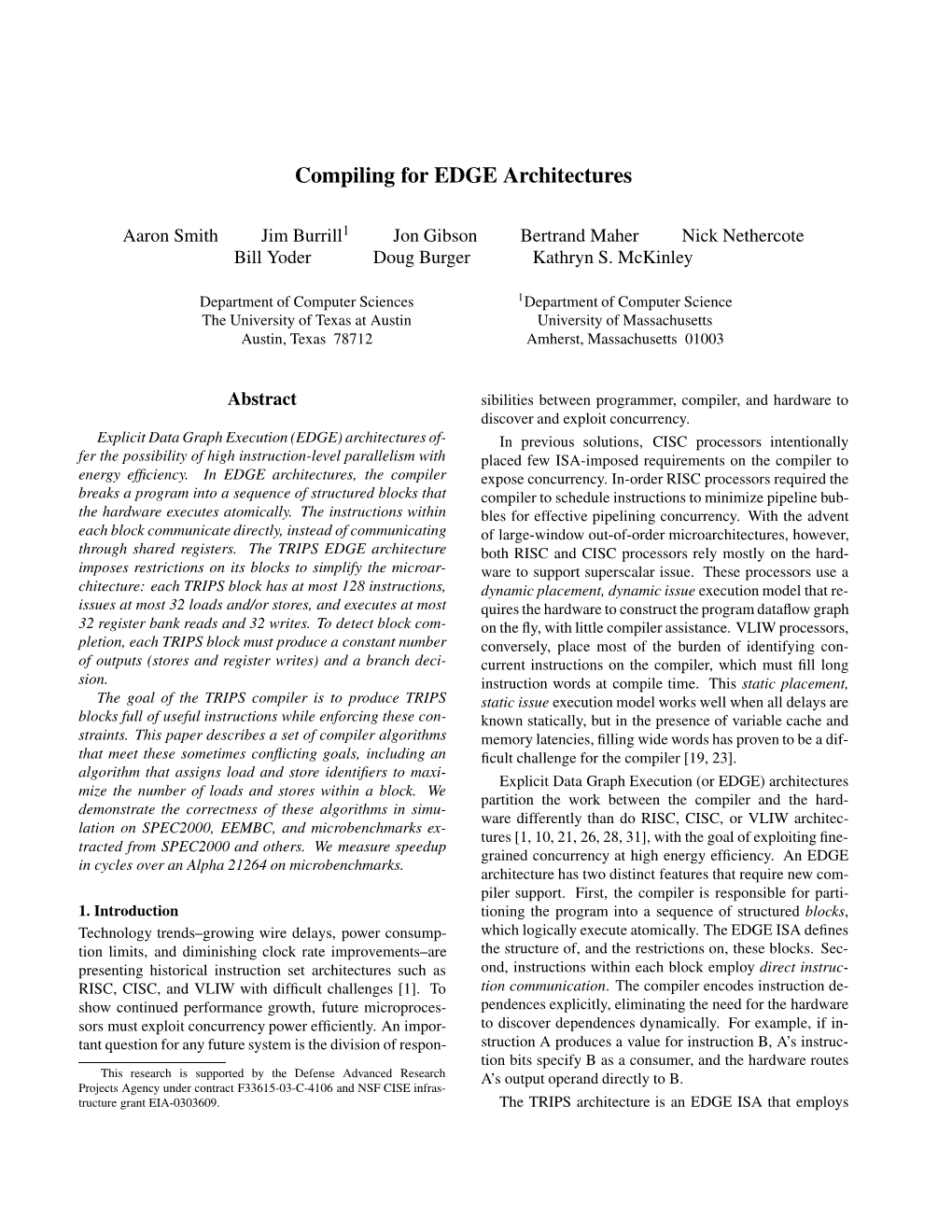 Compiling for EDGE Architectures