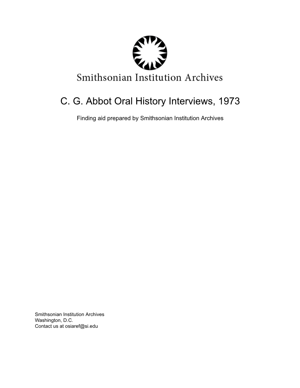 C. G. Abbot Oral History Interviews, 1973