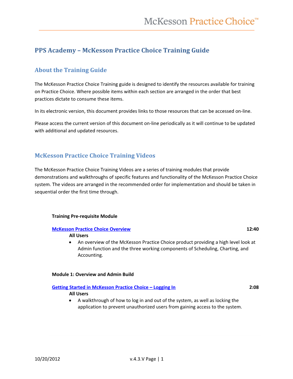 PPS Academy Mckesson Practice Choice Training Guide