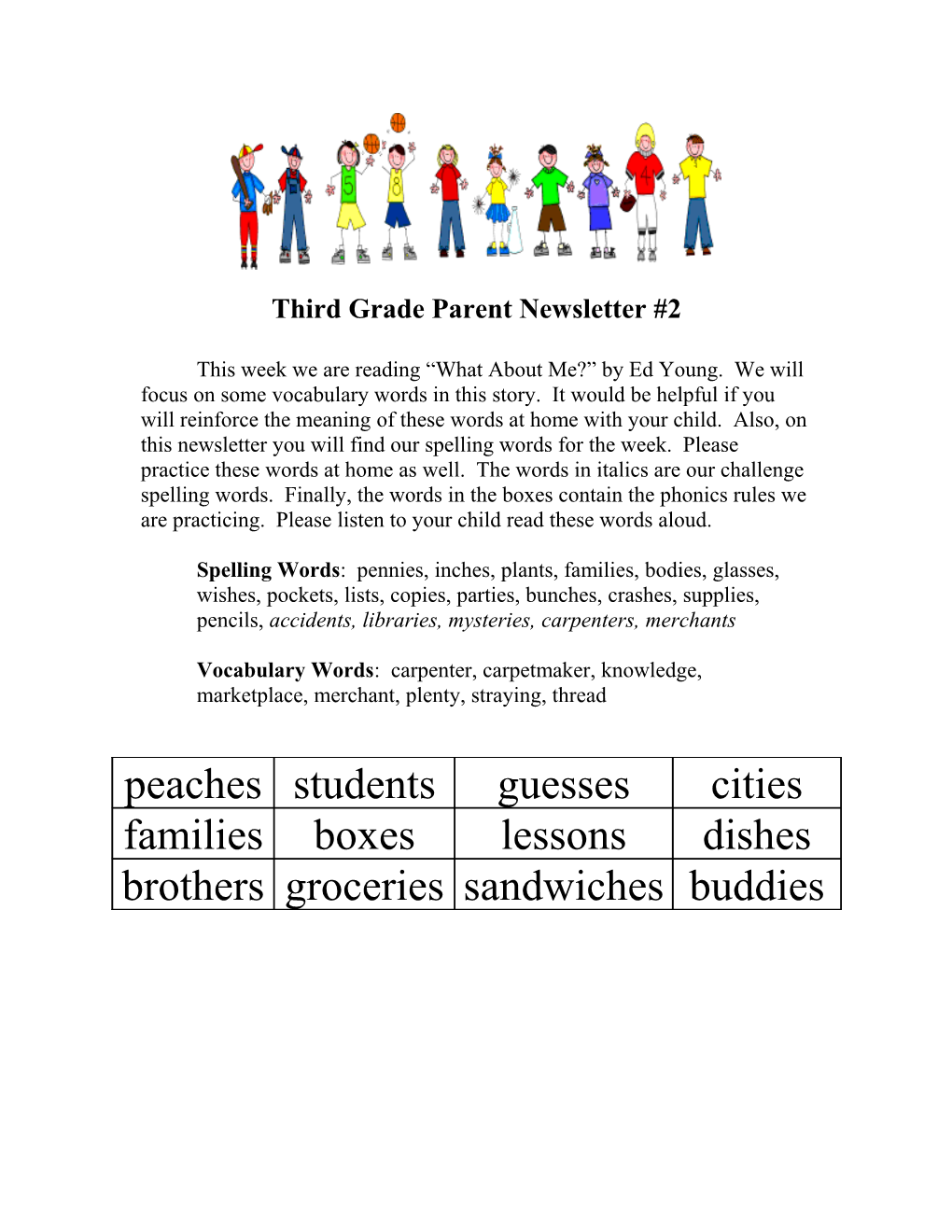 Third Grade Parent Newsletter #2