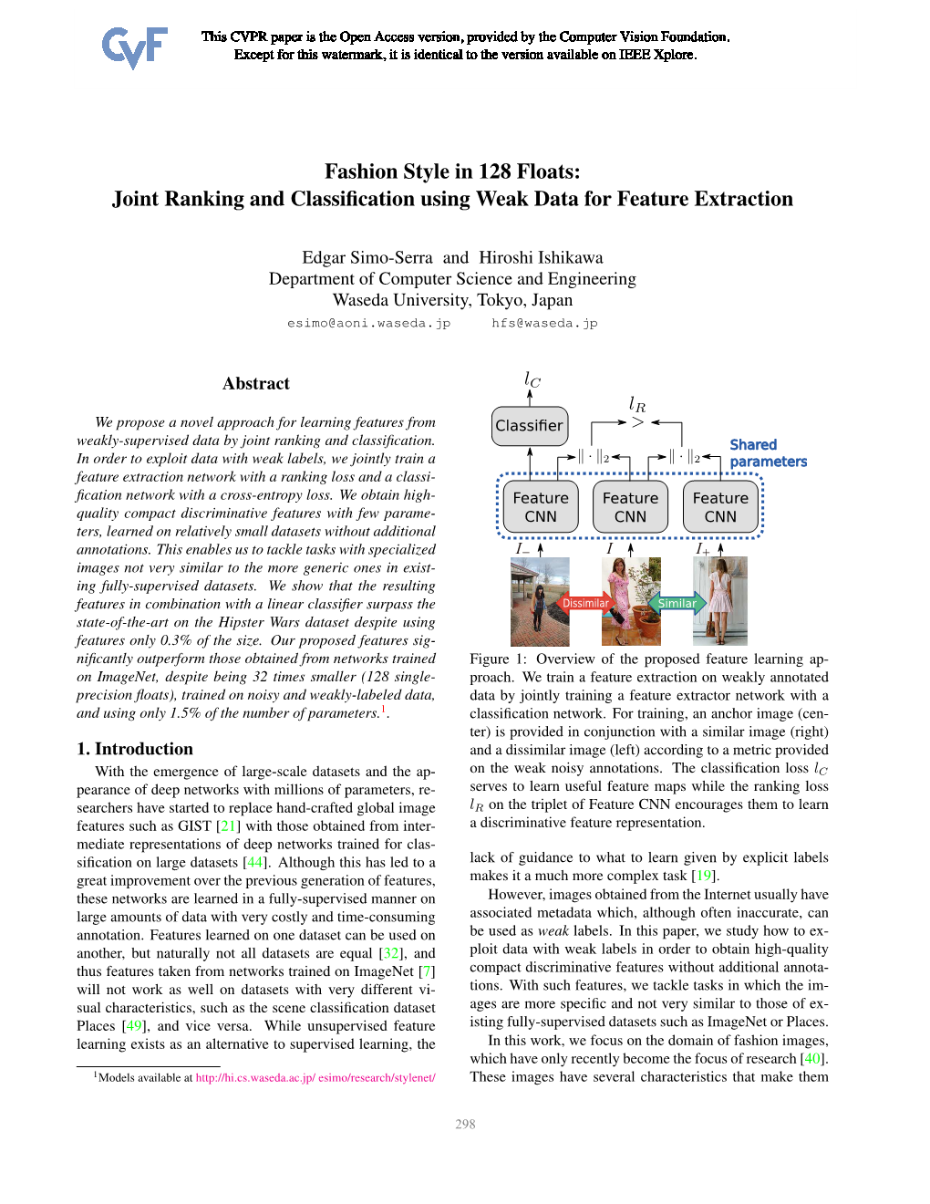 Fashion Style in 128 Floats: Joint Ranking and Classiﬁcation Using Weak Data for Feature Extraction