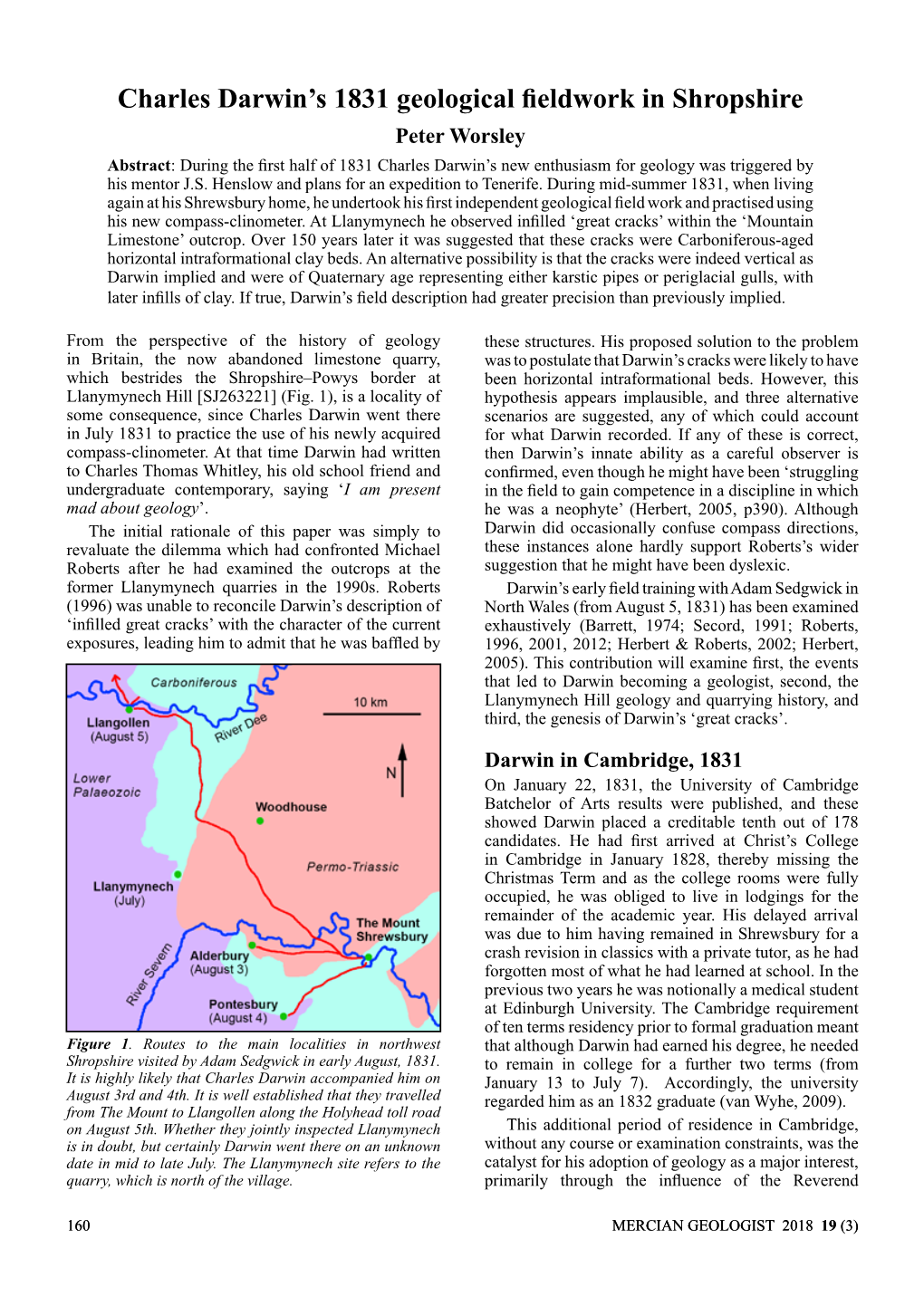 Charles Darwin's 1831 Geological Fieldwork in Shropshire