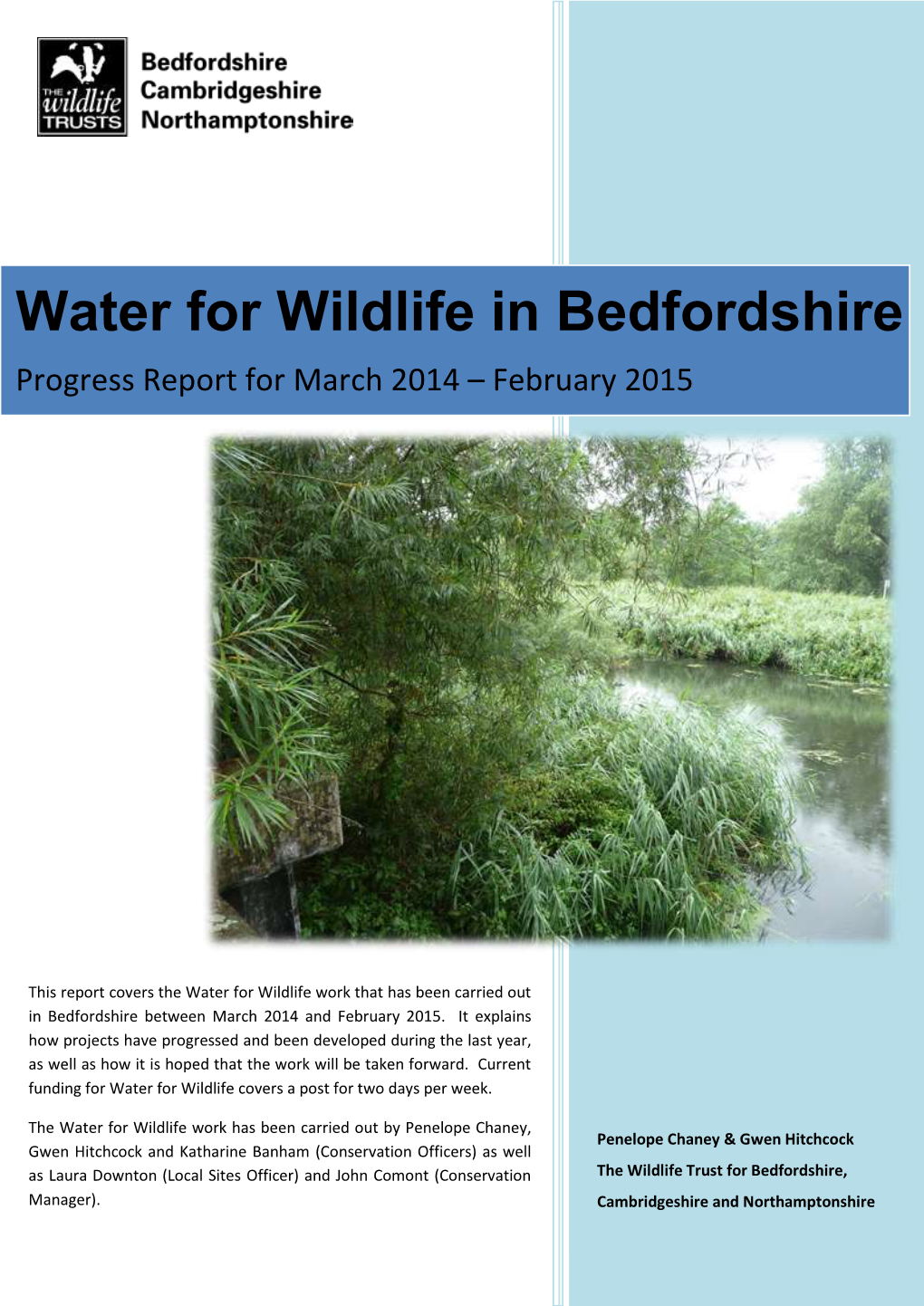 Water for Wildlife in Bedfordshire Report 2014