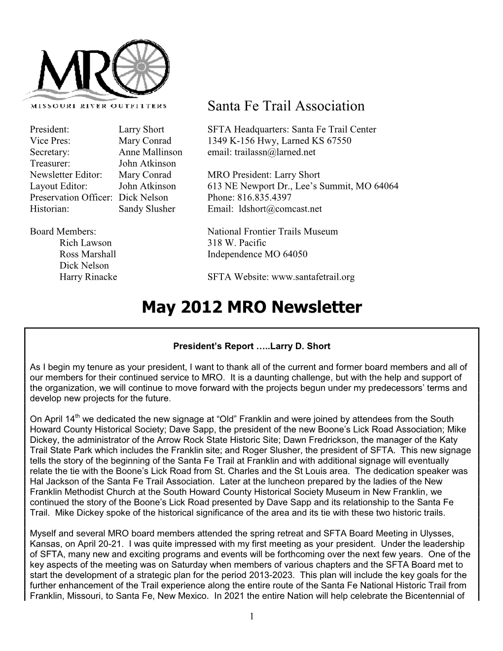 May 2012 MRO Newsletter