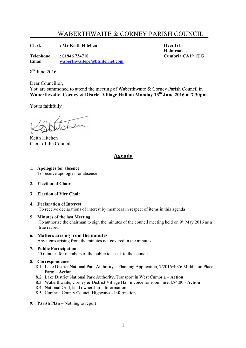 Waberthwaite & Corney Parish Council