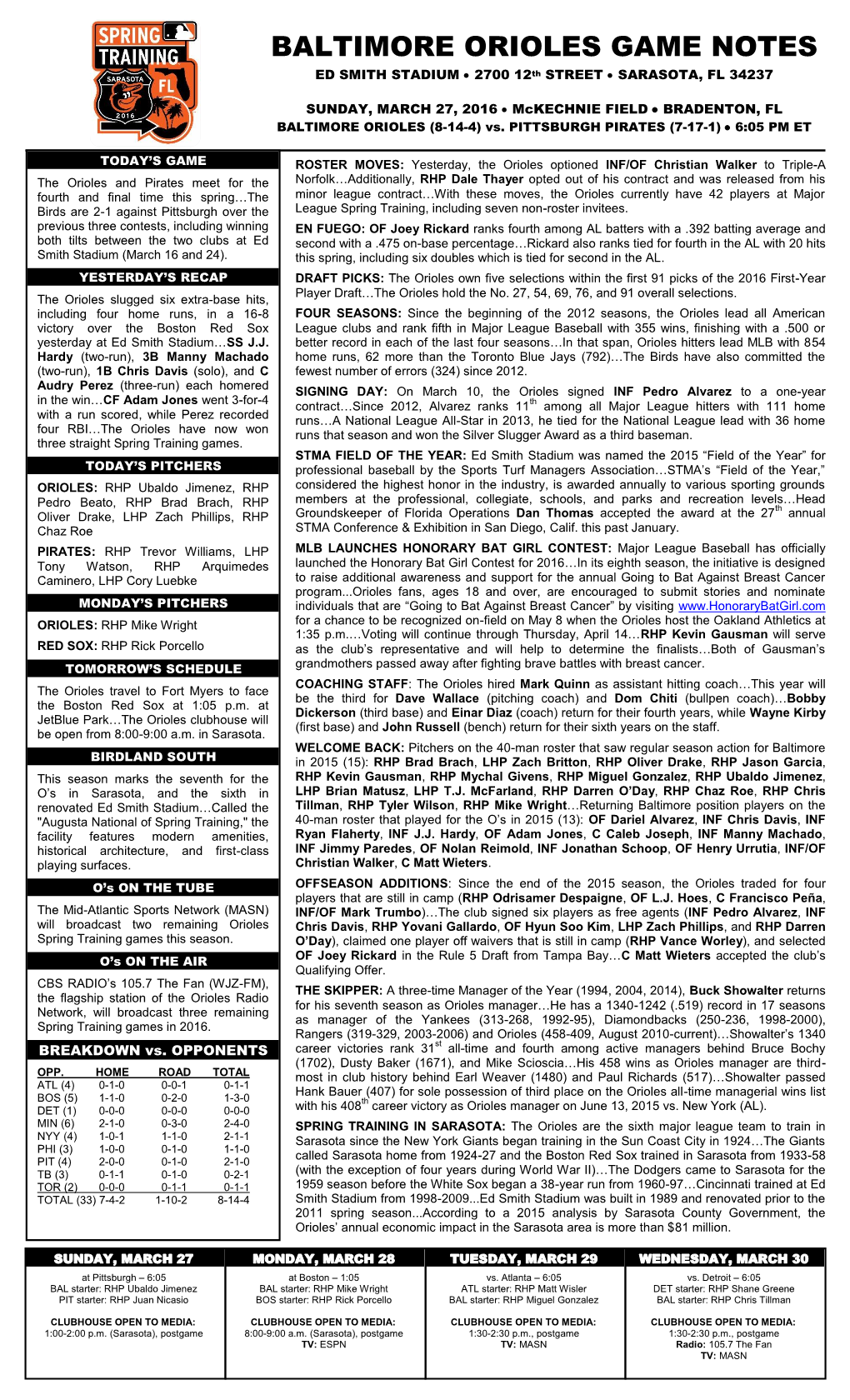 Orioles Game Information • August 26, 2008