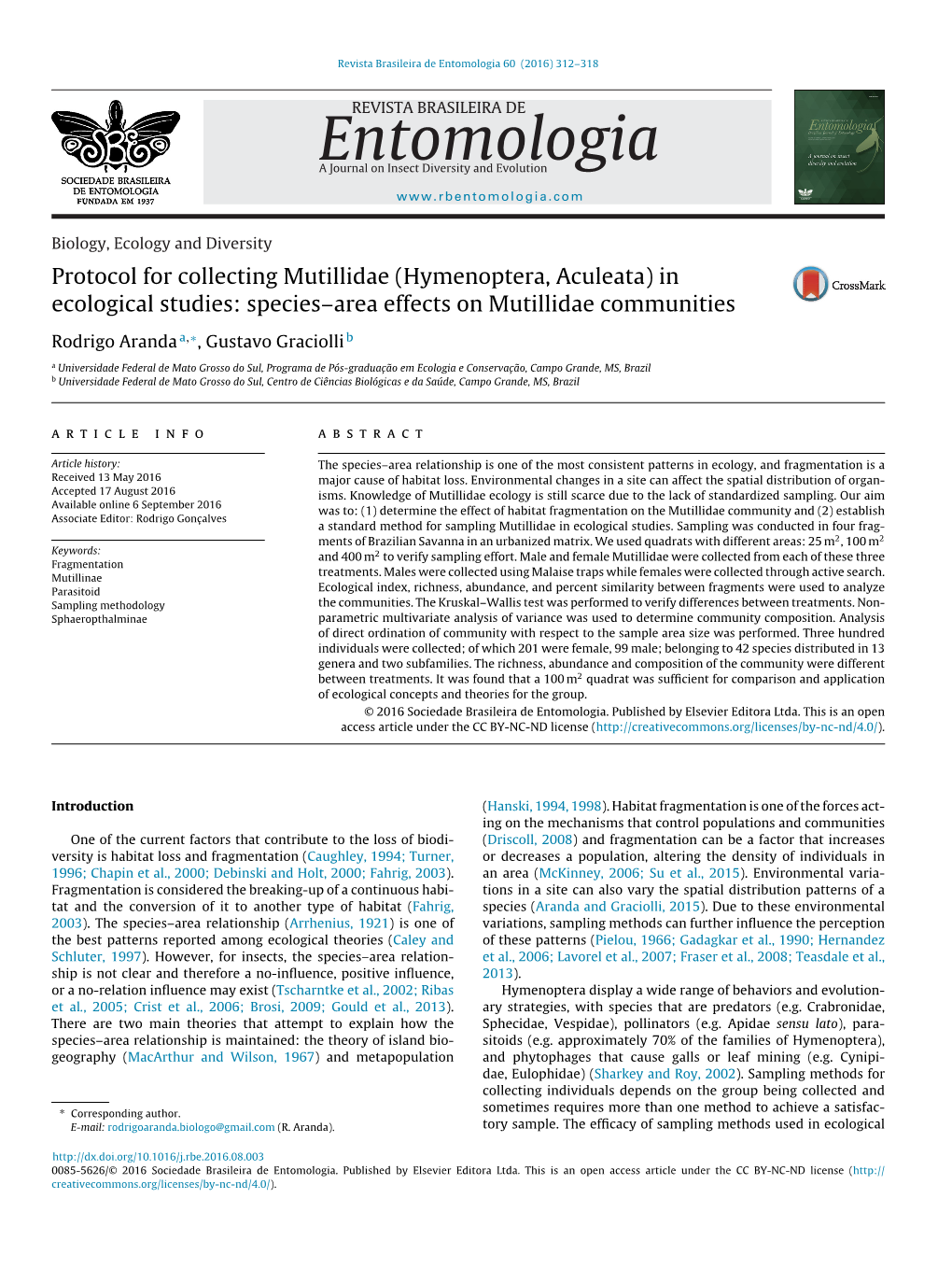 Protocol for Collecting Mutillidae (Hymenoptera, Aculeata) in Ecological Studies: Species–Area Effects on Mutillidae Communiti