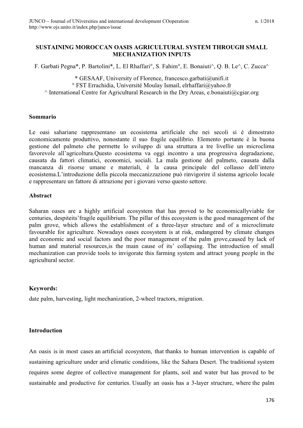 Sustaining Moroccan Oasis Agricultural System Through Small Mechanization Inputs F