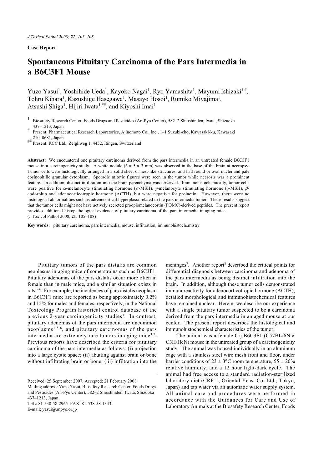 Spontaneous Pituitary Carcinoma of the Pars Intermedia in a B6C3F1 Mouse