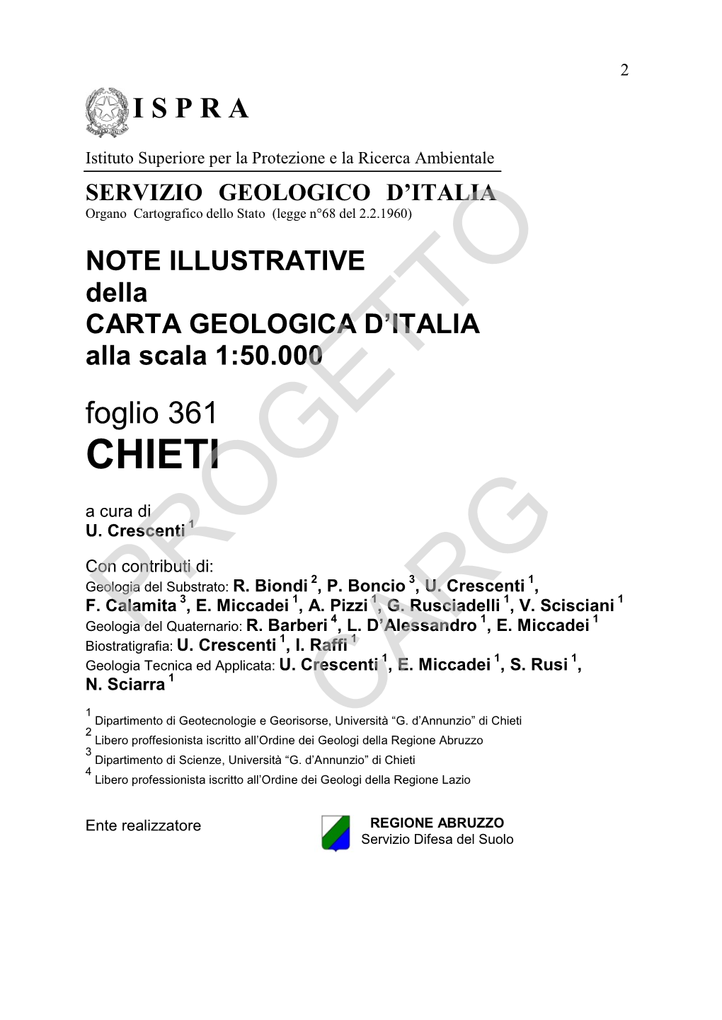 Progetto CARG Per Il Servizio Geologico D’Italia - ISPRA: F