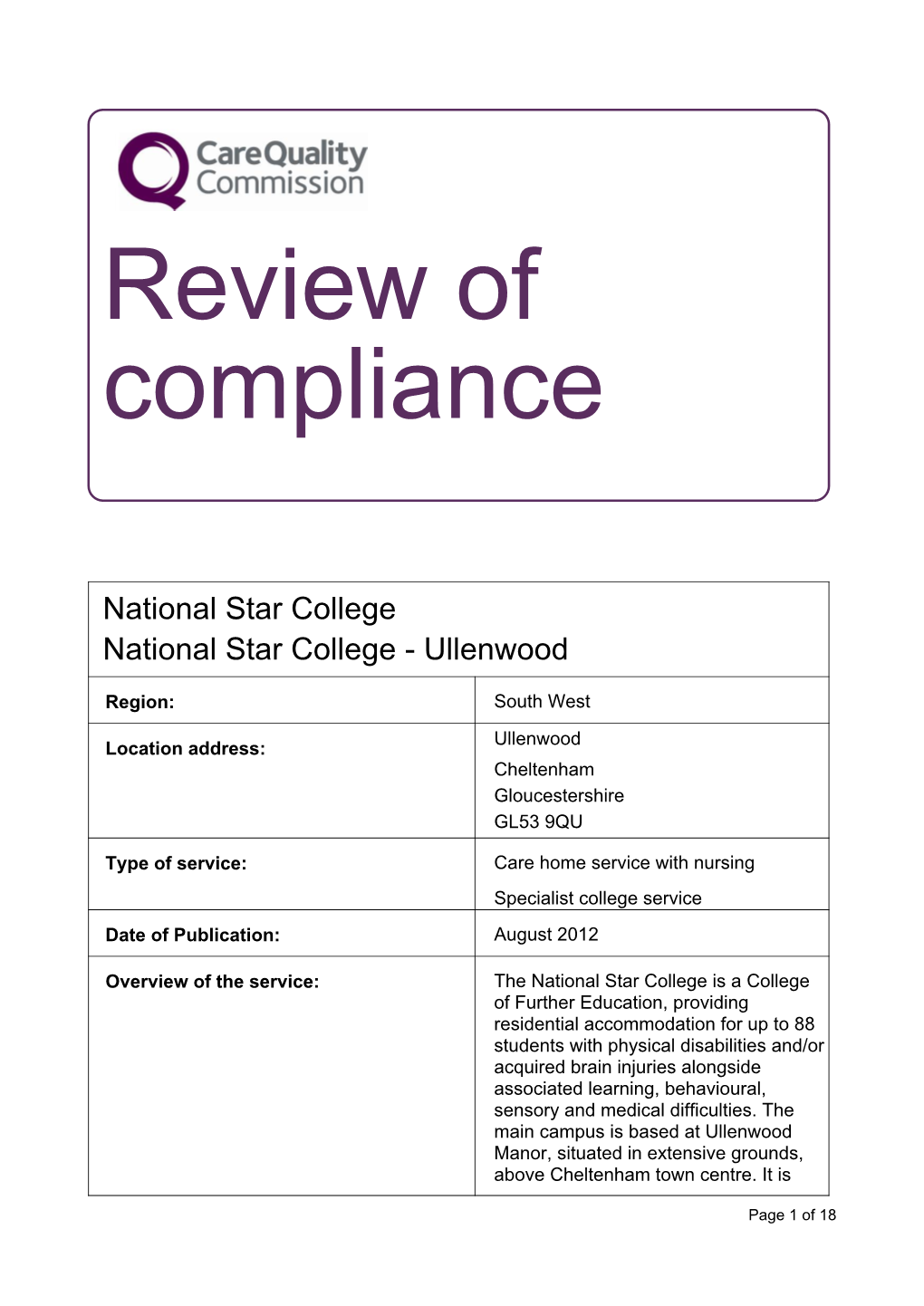 Review of Compliance