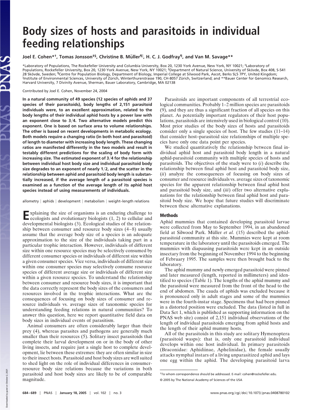 Body Sizes of Hosts and Parasitoids in Individual Feeding Relationships