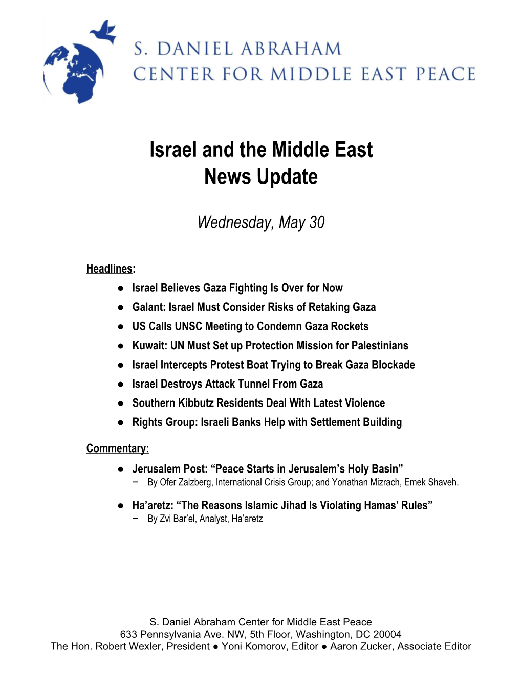 Israel and the Middle East News Update