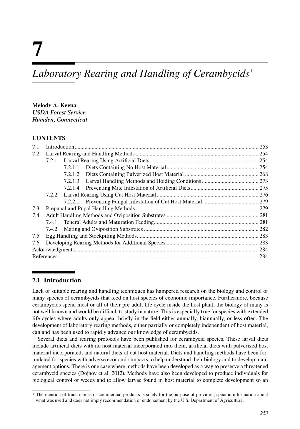 Laboratory Rearing and Handling of Cerambycids*