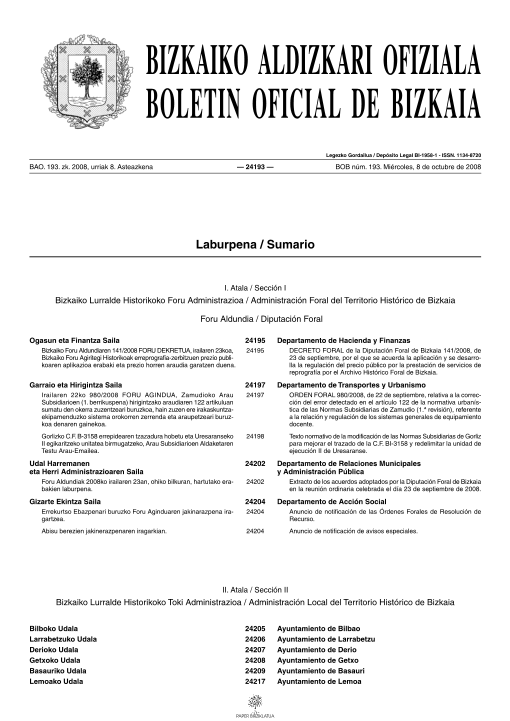 Bizkaiko Aldizkari Ofiziala Boletin Oficial De Bizkaia