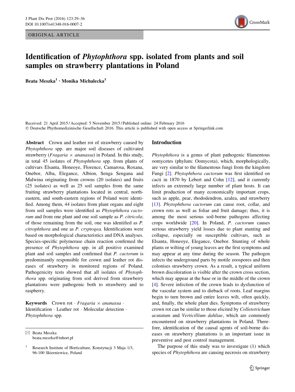 Identification of Phytophthora Spp. Isolated from Plants and Soil