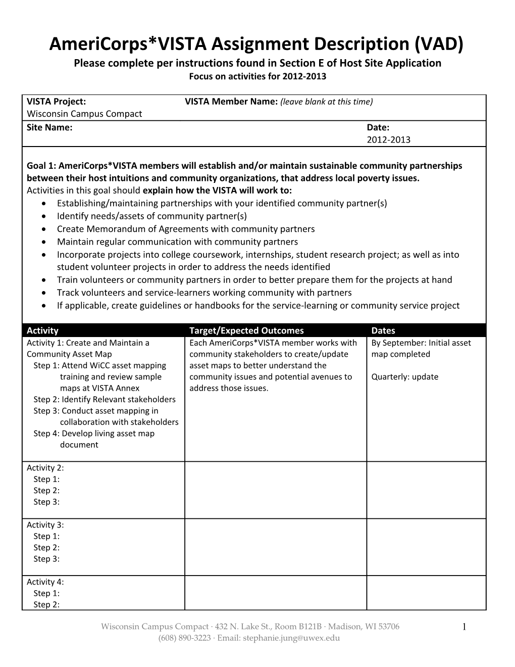 Please Complete Per Instructions Found in Section E of Host Site Application