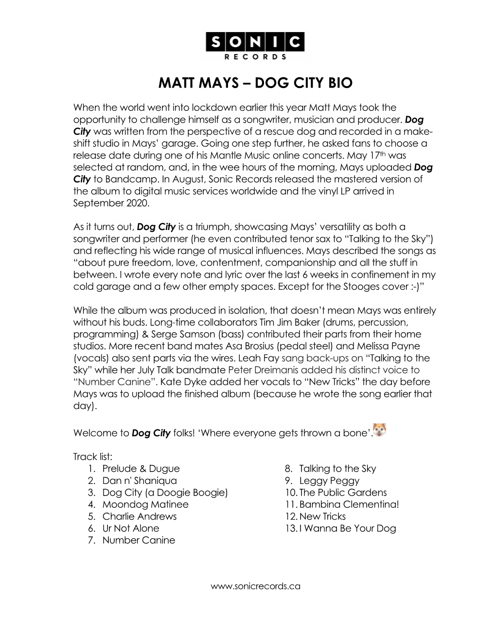 Matt Mays Dog City 2020