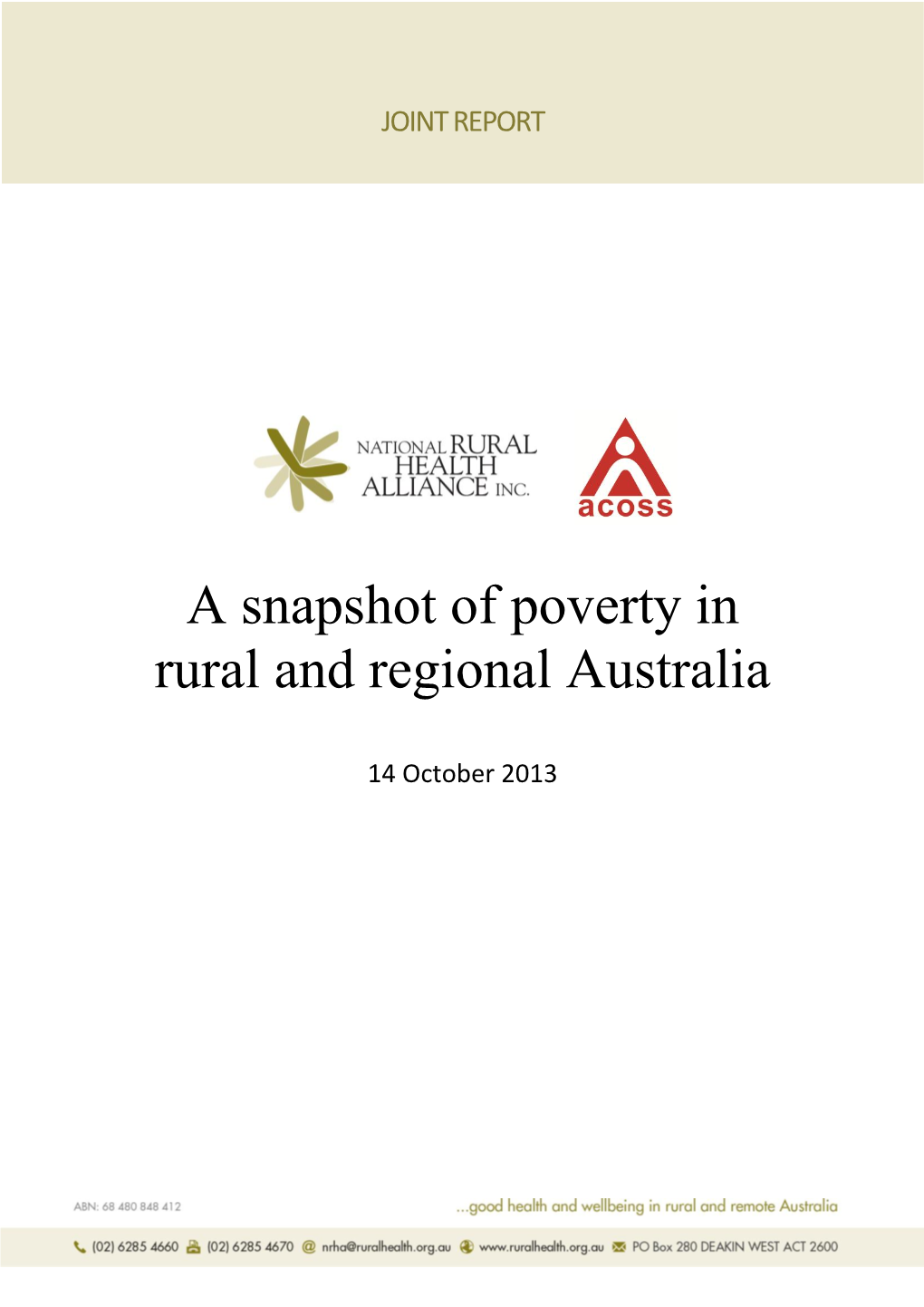 A Snapshot of Poverty in Rural and Regional Australia