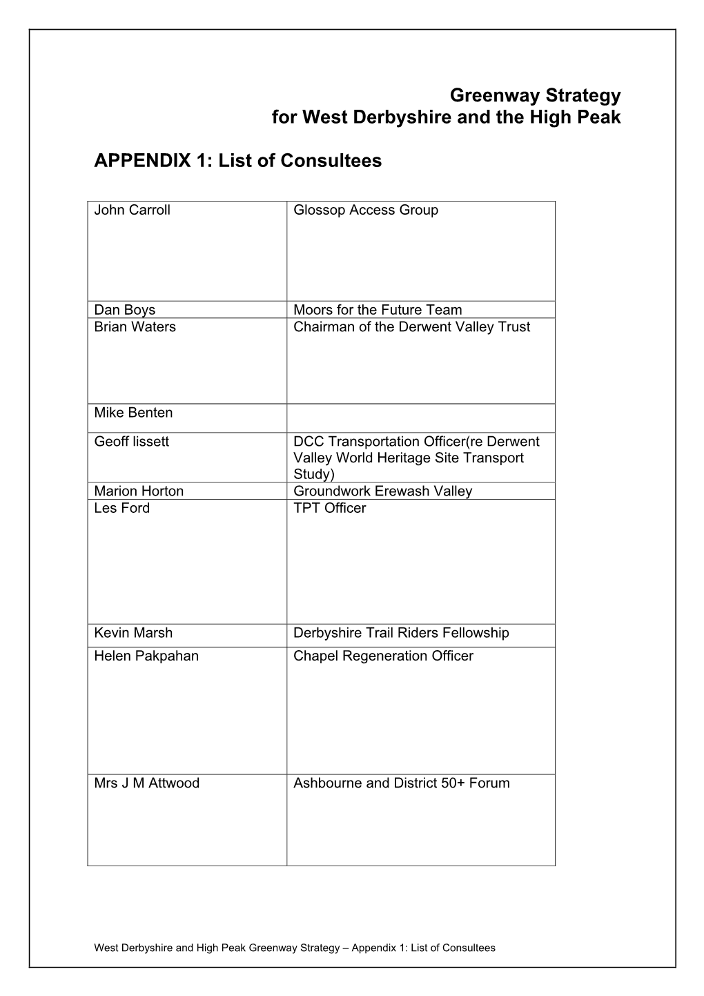 Greenway Strategy for West Derbyshire and the High Peak
