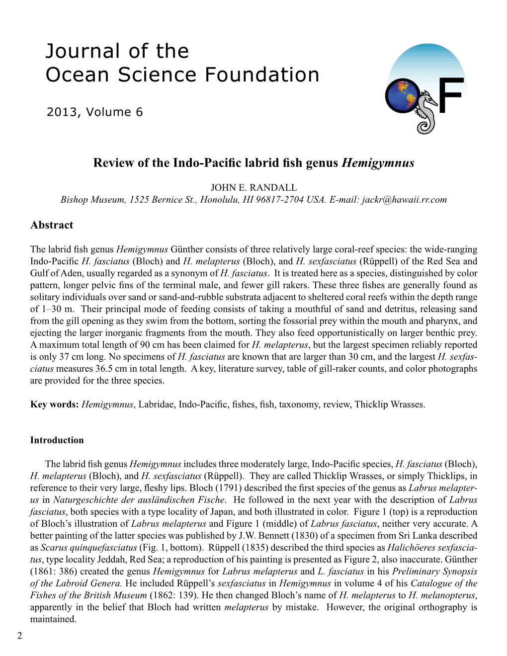 Review of the Indo-Pacific Labrid Fish Genus Hemigymnus