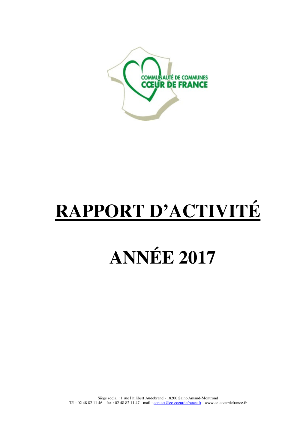 Rapport D'activités De Coeur De France – Année 2017