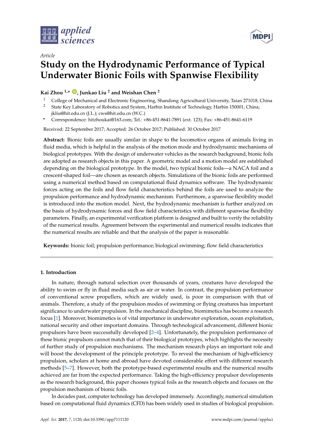 Study on the Hydrodynamic Performance of Typical Underwater Bionic Foils with Spanwise Flexibility