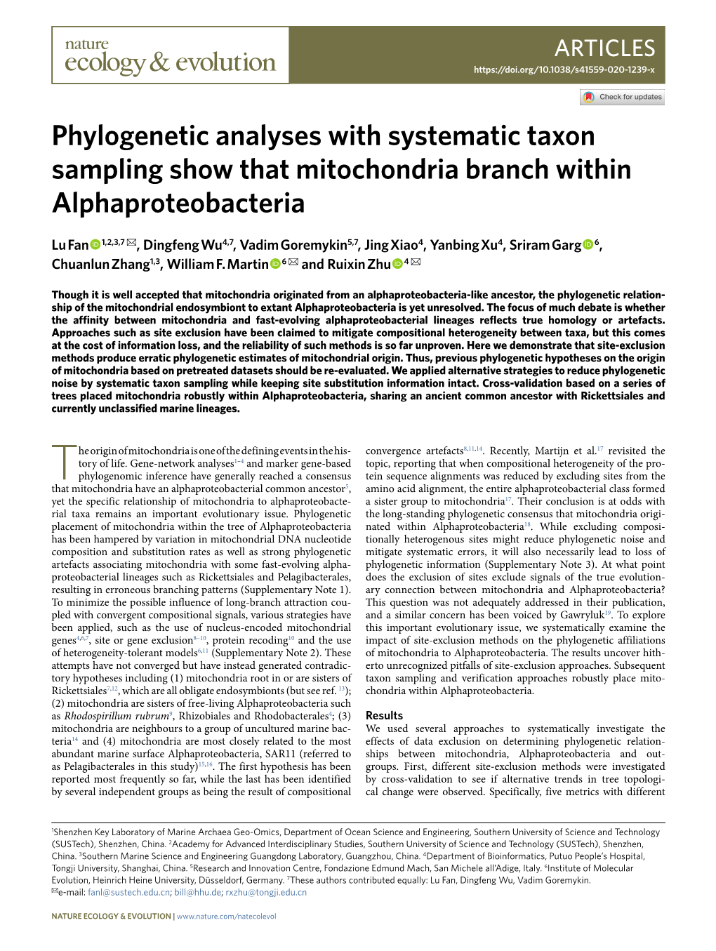 Phylogenetic Analyses with Systematic Taxon Sampling Show That Mitochondria Branch Within Alphaproteobacteria