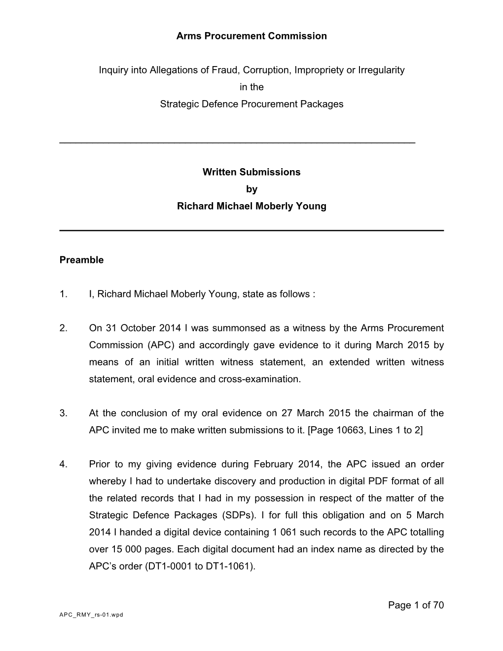 Arms Procurement Commission Inquiry Into Allegations of Fraud