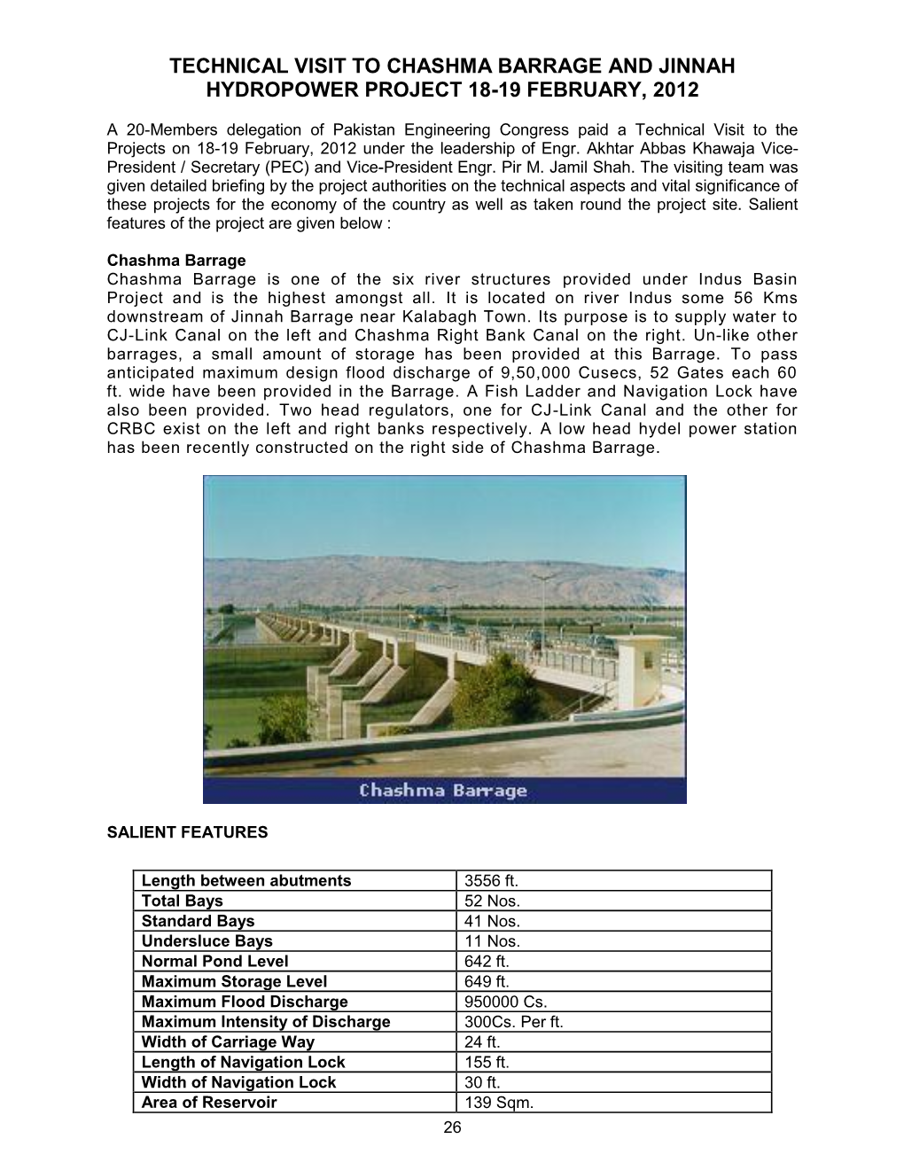 Chashma Barrage and Jinnah Hydropower Project 18-19 February, 2012