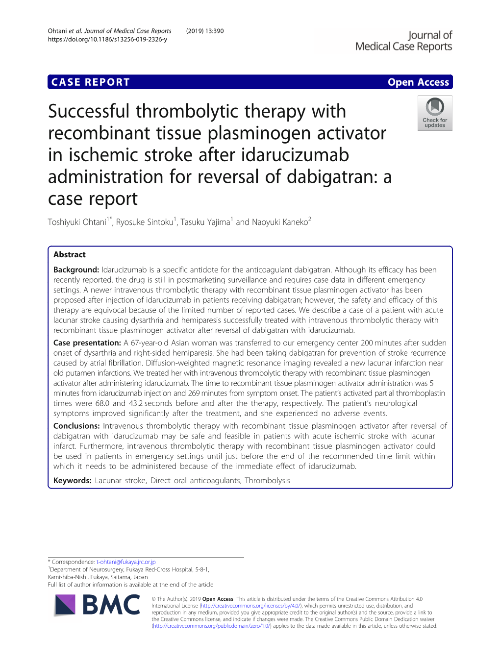Successful Thrombolytic Therapy with Recombinant Tissue Plasminogen