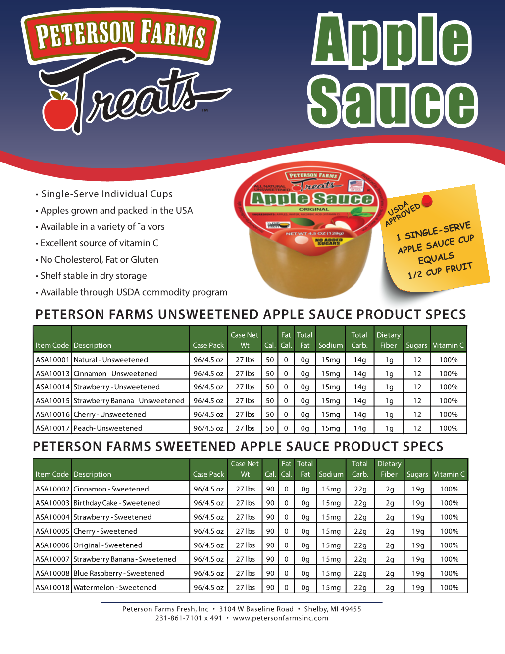 Peterson Farms Sweetened Apple Sauce Product Specs Peterson Farms Unsweetened Apple Sauce Product Specs