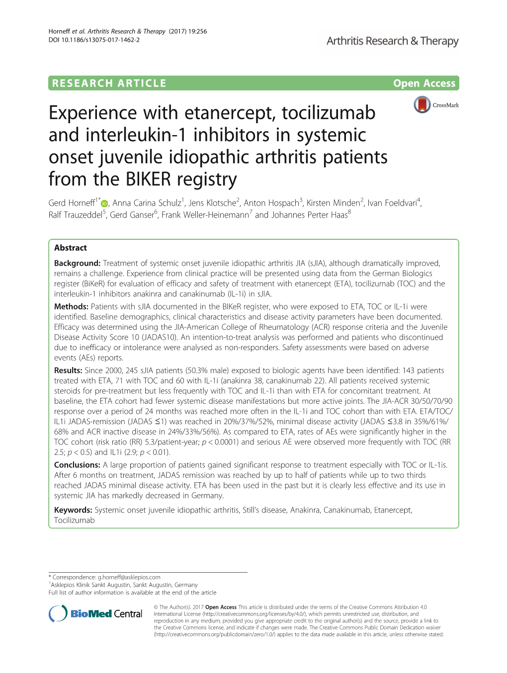 Experience with Etanercept, Tocilizumab and Interleukin-1