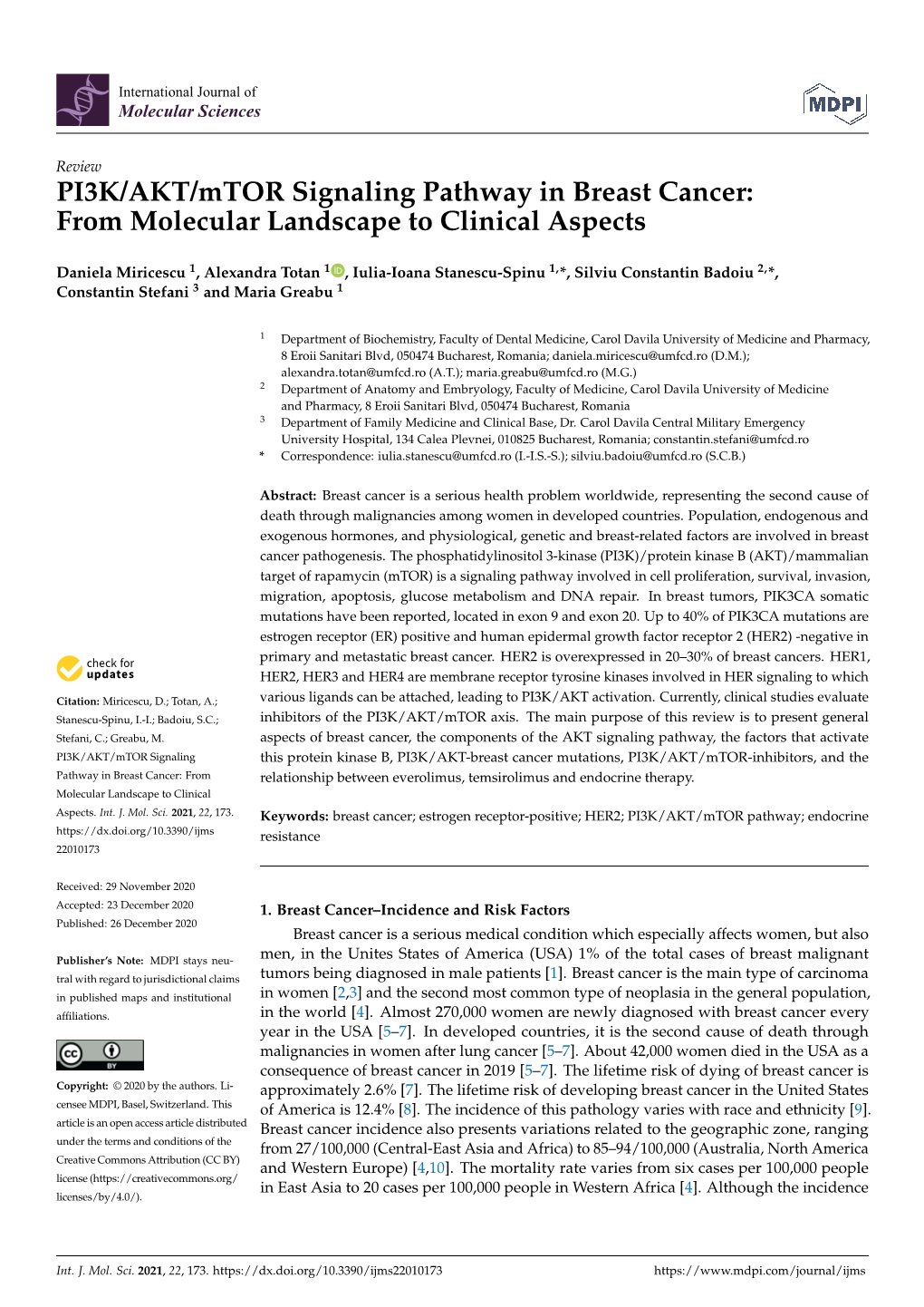 PI3K/AKT/Mtor Signaling Pathway in Breast Cancer: from Molecular Landscape to Clinical Aspects