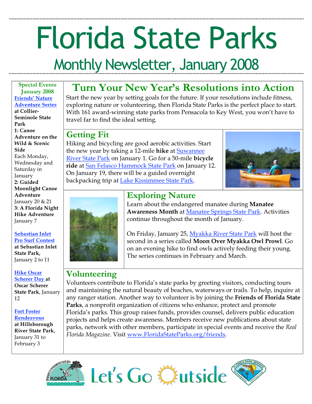 Florida State Parks Monthly Newsletter, January 2008