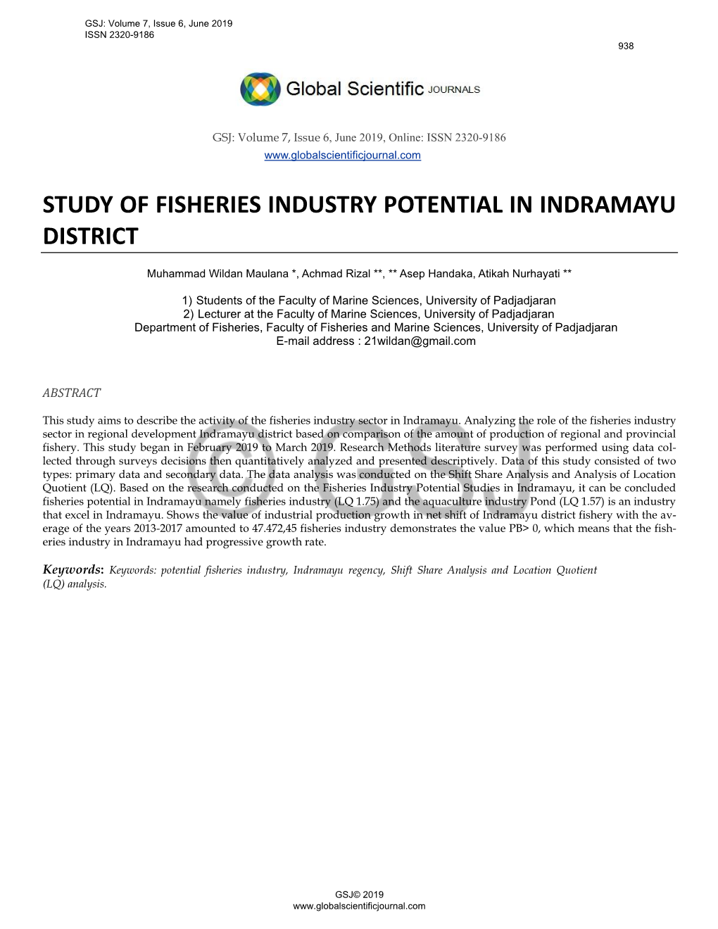 Study of Fisheries Industry Potential in Indramayu District