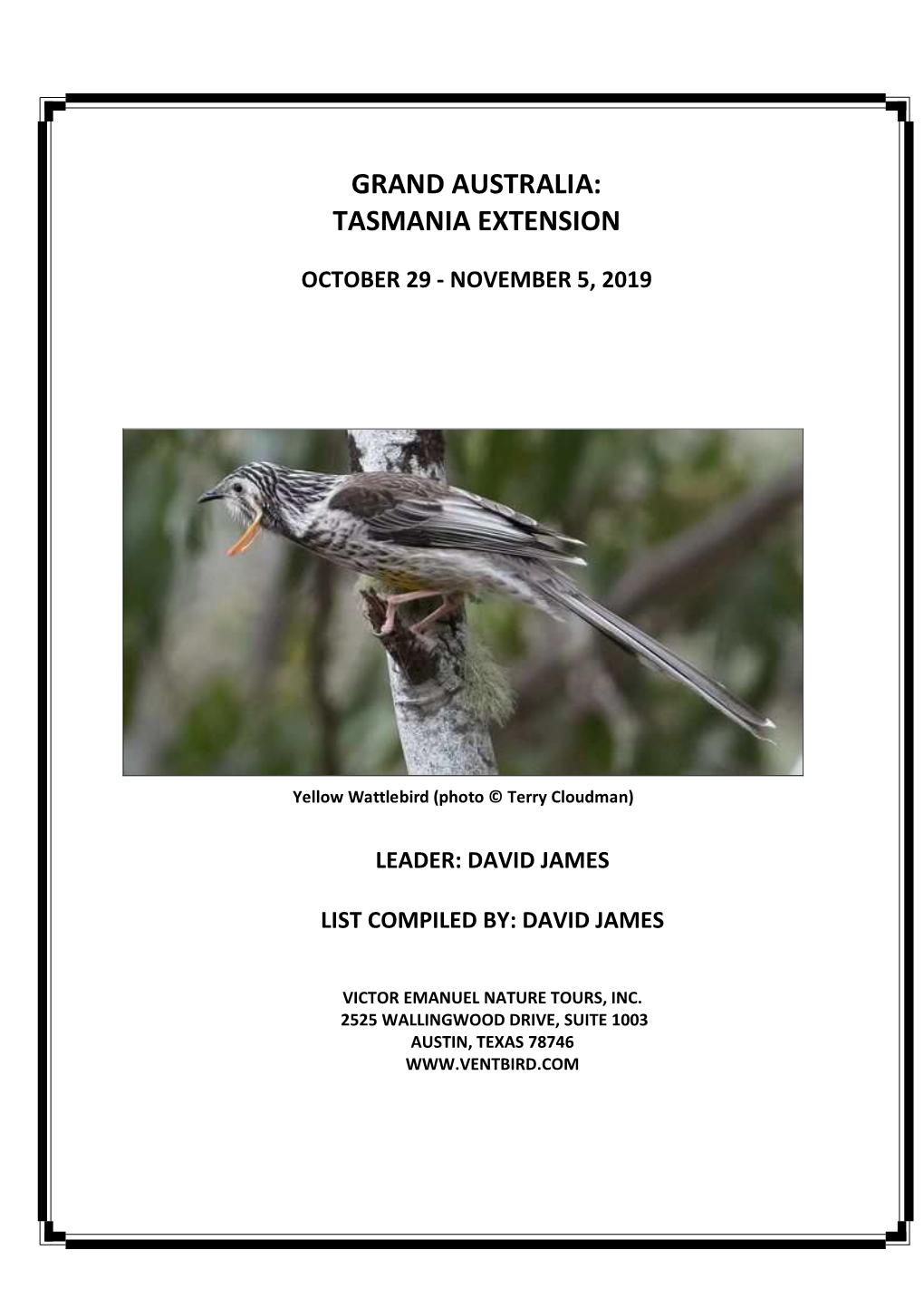 Tasmania Extension Trip Report 916AU1B O 2019