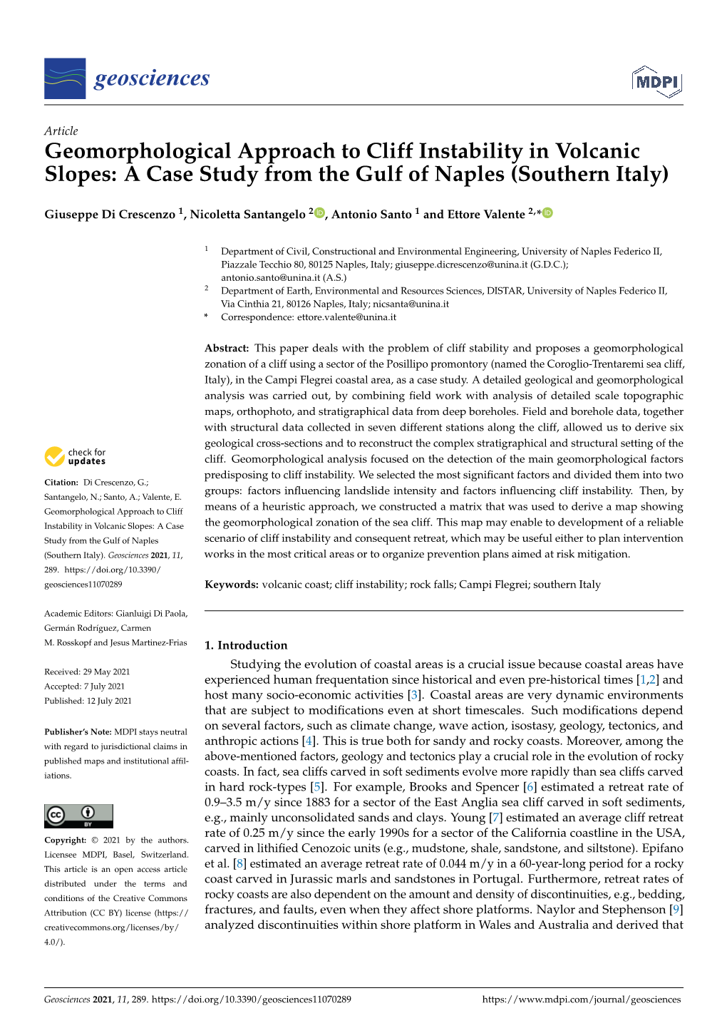 Geomorphological Approach to Cliff Instability in Volcanic Slopes: a Case Study from the Gulf of Naples (Southern Italy)