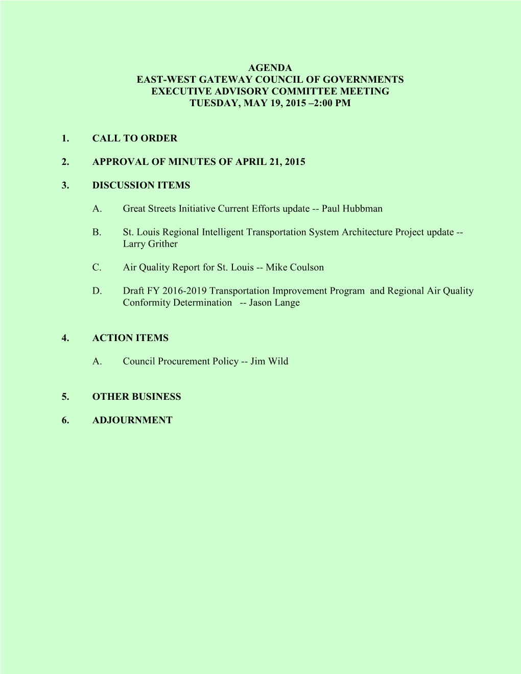 Meeting Packet: Executive Advisory Committee